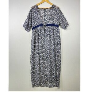 Cottagecore Alredine Women M/L Blue Floral Tie Front Crochet Lace Duster Dress